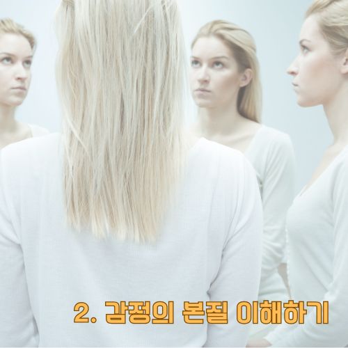 감정조절의 본질을 이해하는 과정을 표현한 차분한 톤의 인물 이미지, 자아성찰적 분위기 연출